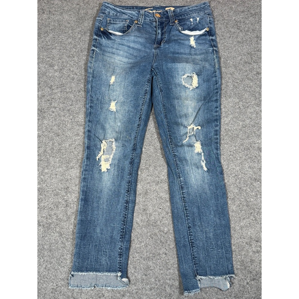 Seven7 Womens Ankle Skinny Jeans Size 8 Blue Distressed Raw Hem MY1394WI